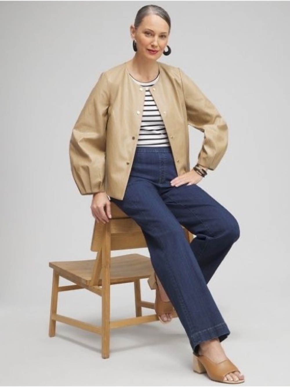 Chico's, Brioche Balloon Sleeve Faux Leather Jacket, 3.5 - Picture 3 of 9